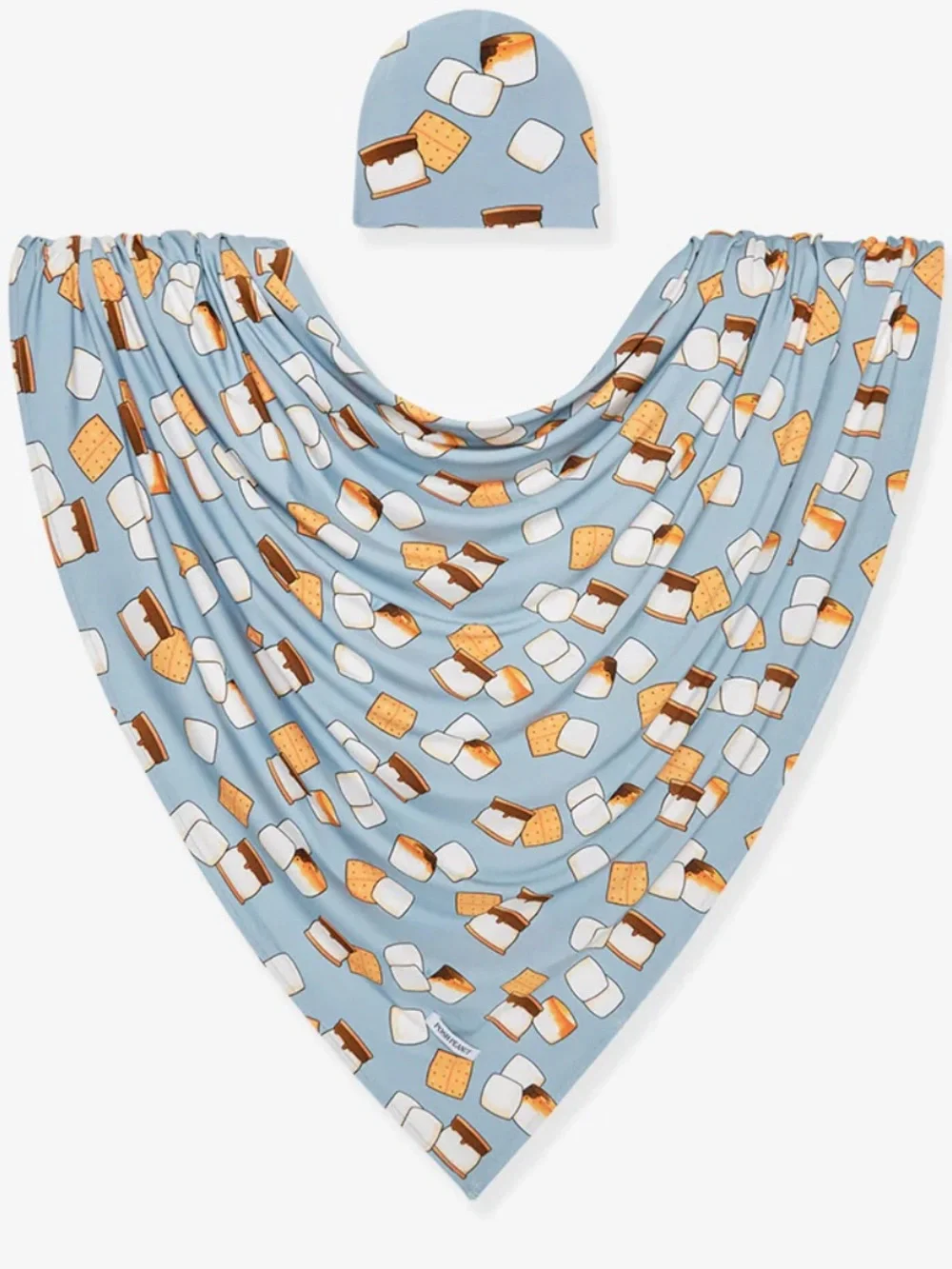Posh Peanut Light Blue Swaddle Beanie Set with S'mores Print